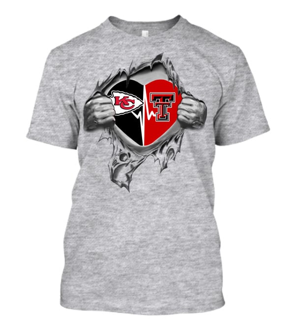 Chiefs And Texas Tech Red Raiders Heart Kansas City Love T-Shirt