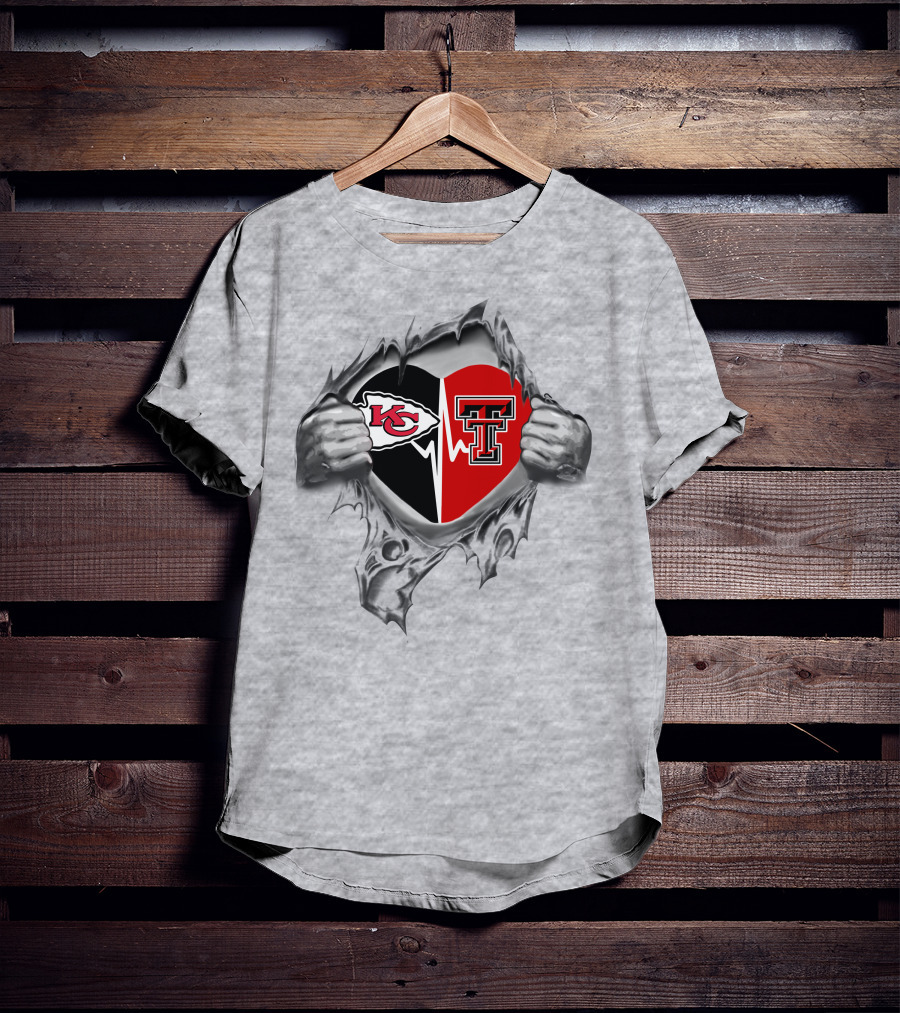 Chiefs And Texas Tech Red Raiders Heart Kansas City Love T-Shirt
