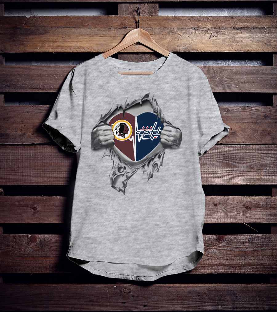 Redskins Capitals Heart Design Torn Open Style T-Shirt