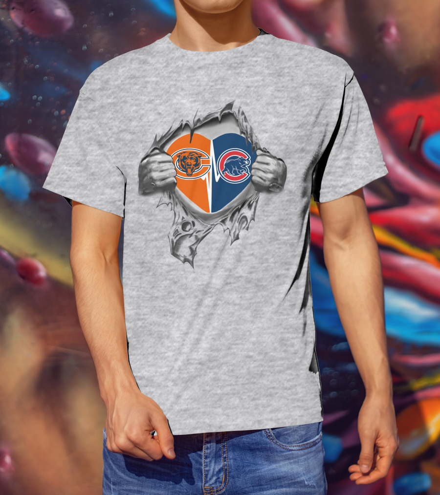 Bears Cubs 169 It's In My Heart Logo Hands Ripping Heart T-Shirt