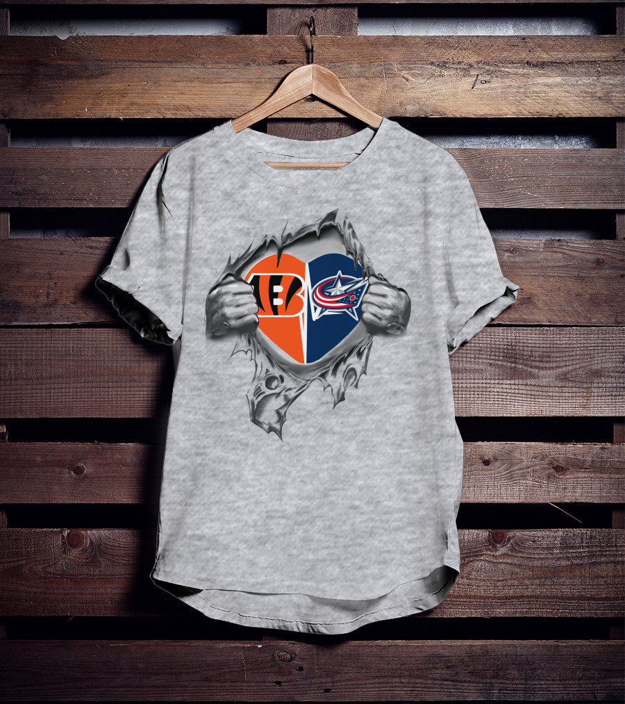 Bengals Columbus Blue Jackets Heart Logo Peeling T-Shirt