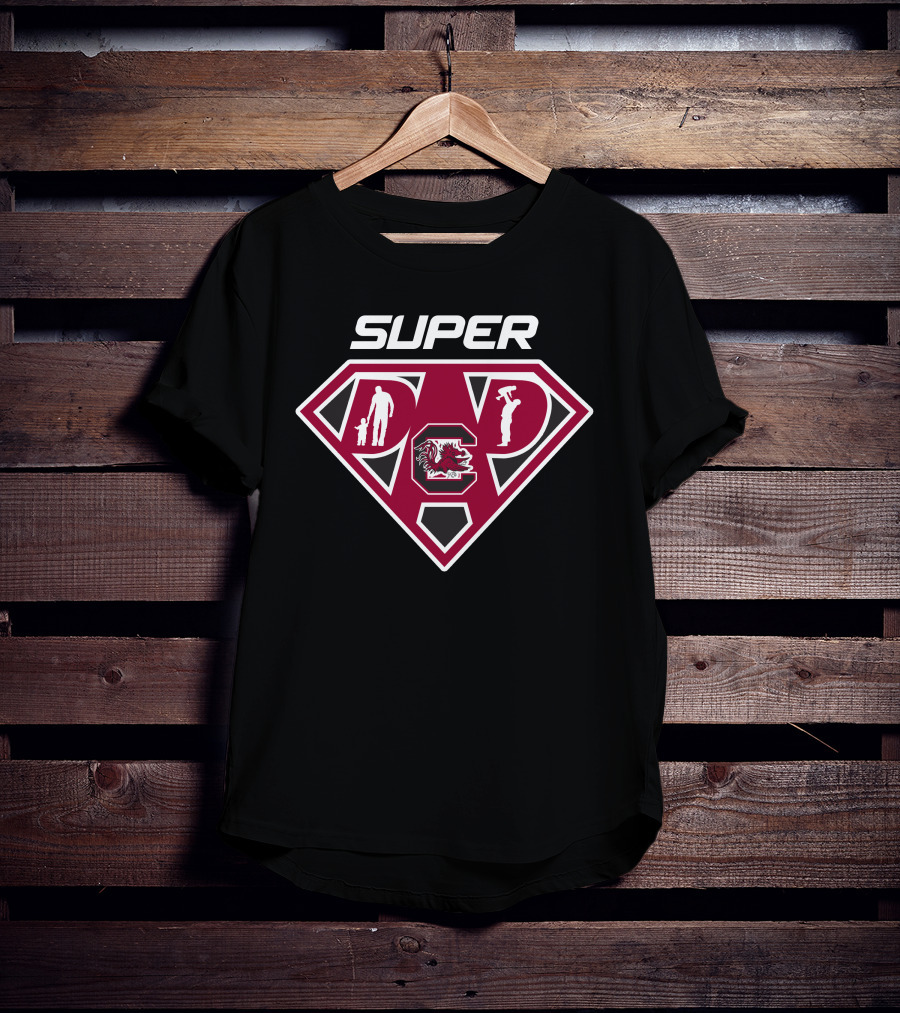Super South Carolina Gamecocks Dad Hero Logo With Family And Tools T-Shirt