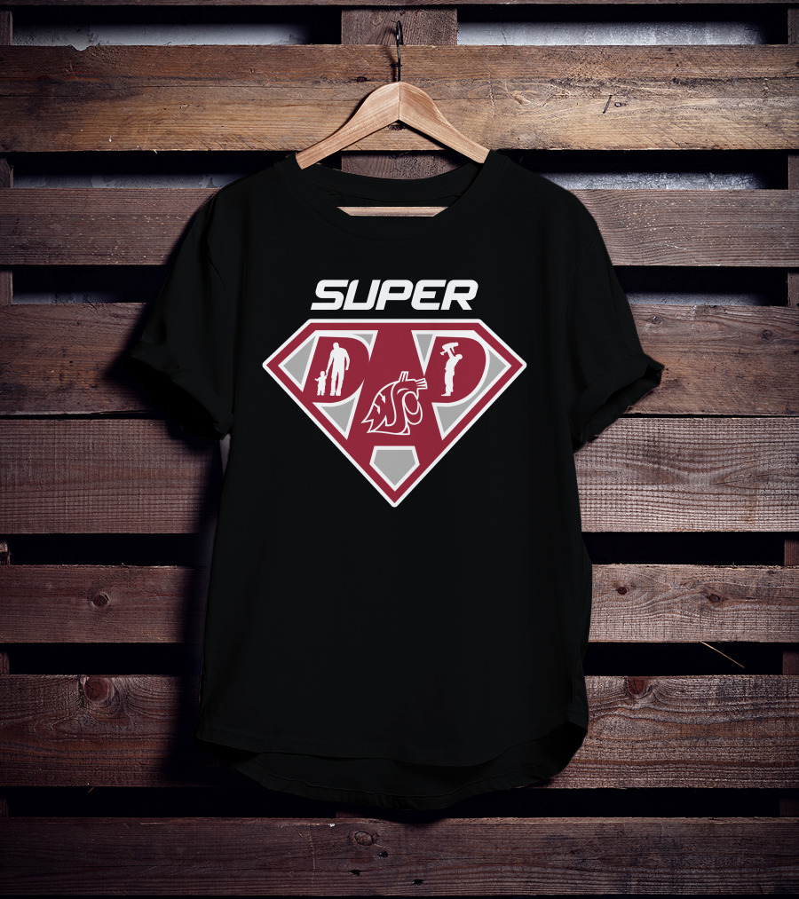 Super Dad Washington State Cougars Logo With Family And Hammer Icons T-Shirt