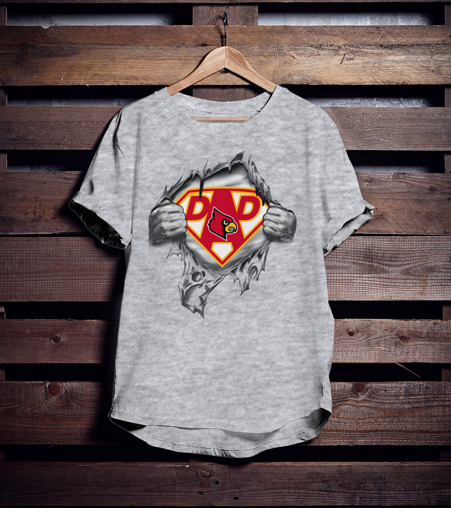Louisville Cardinals Super Dad Logo With Cardinal Head Symbol And Ripped T-Shirt