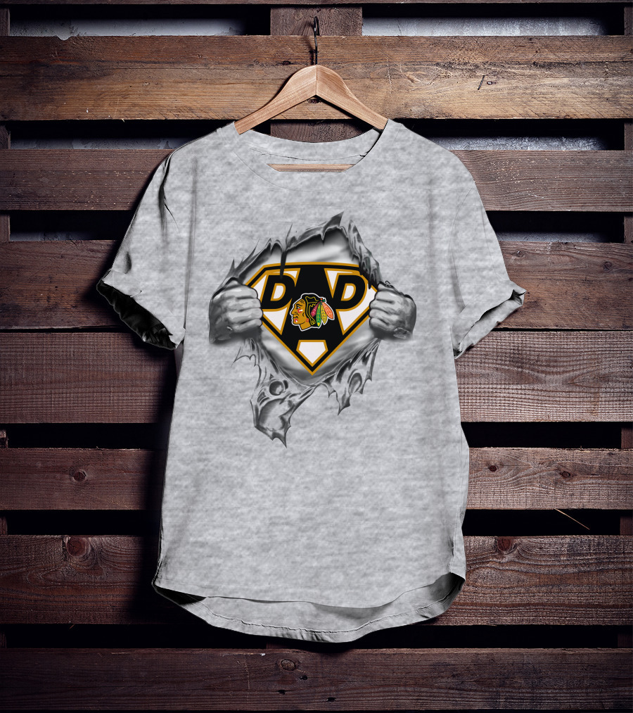 Chicago Blackhawks Super Dad Logo Inside Ripped T-Shirt