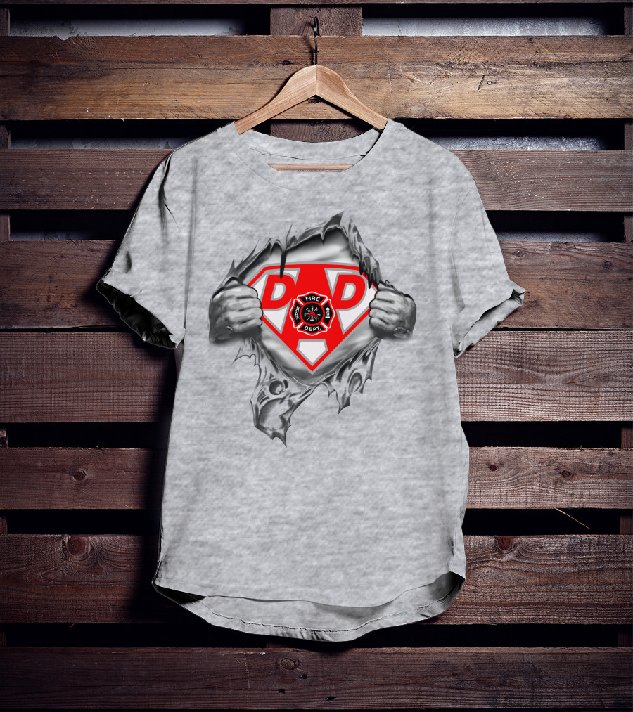 Fire Dept Super Dad Hero Shield T-Shirt