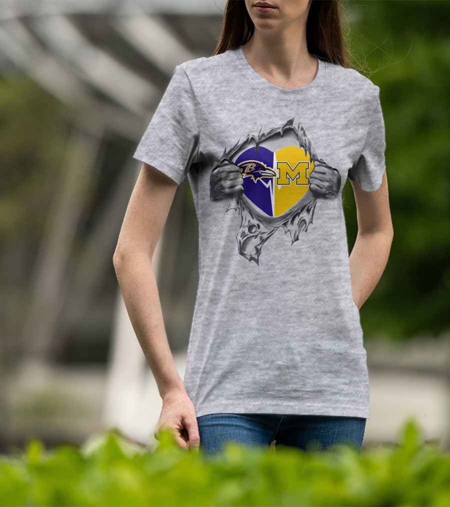 Ravens Michigan Wolverines Heart Inside T-Shirt