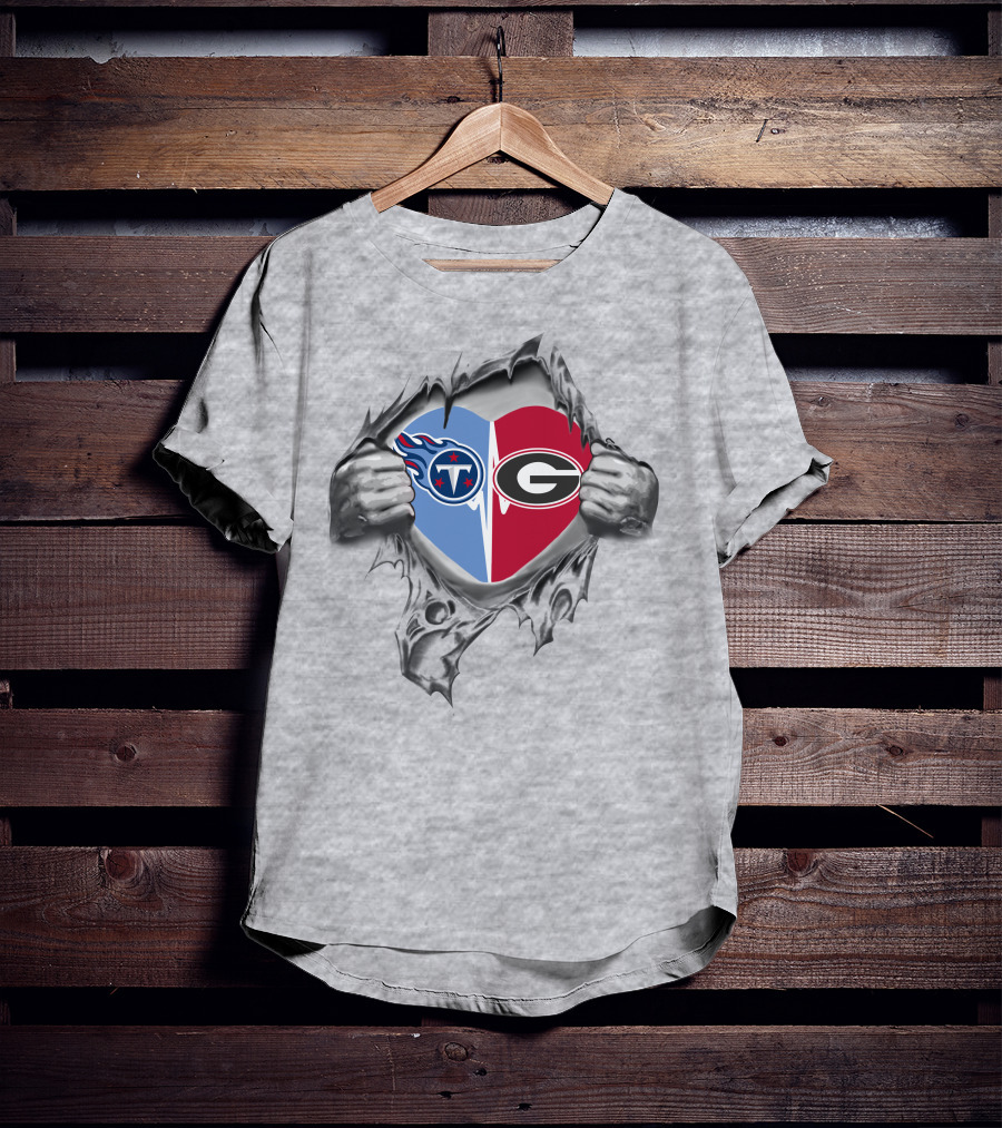 Titans Georgia Bulldogs Heart Logo Rip T-Shirt