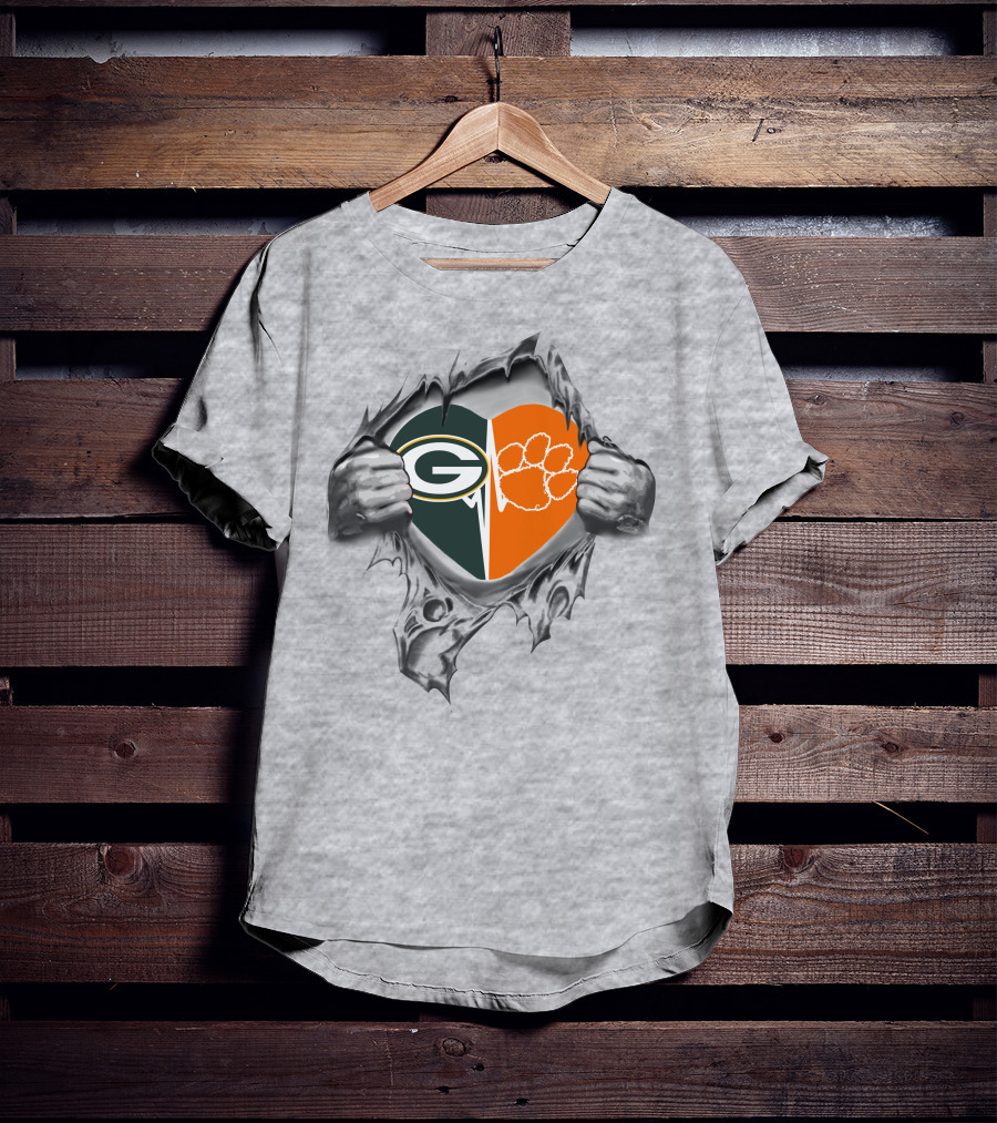 Packers Clemson Tigers Heart Torn Reveal T-Shirt