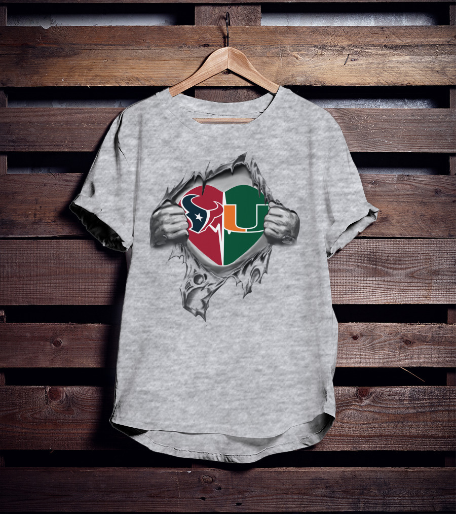 Texans Miami Hurricanes Heart Logo Unity T-Shirt