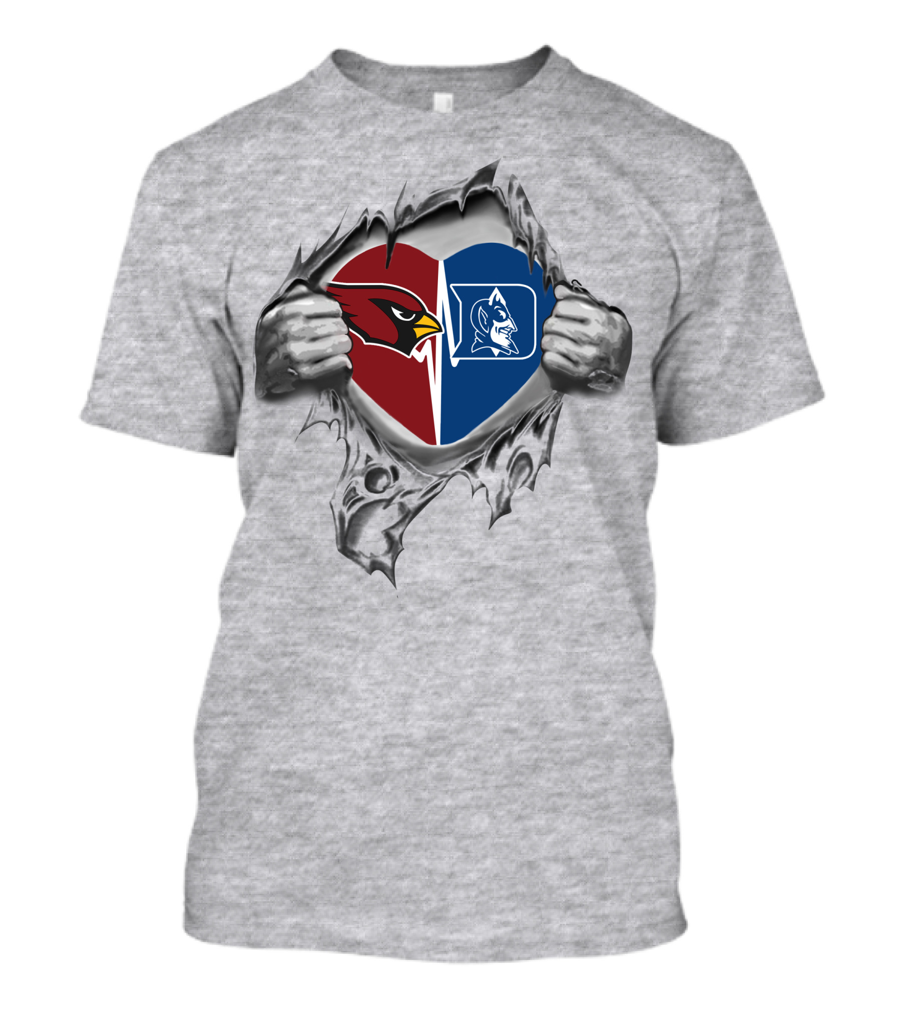 Cardinals Duke Blue Devils Heart Icon With Split Team Logos T-Shirt
