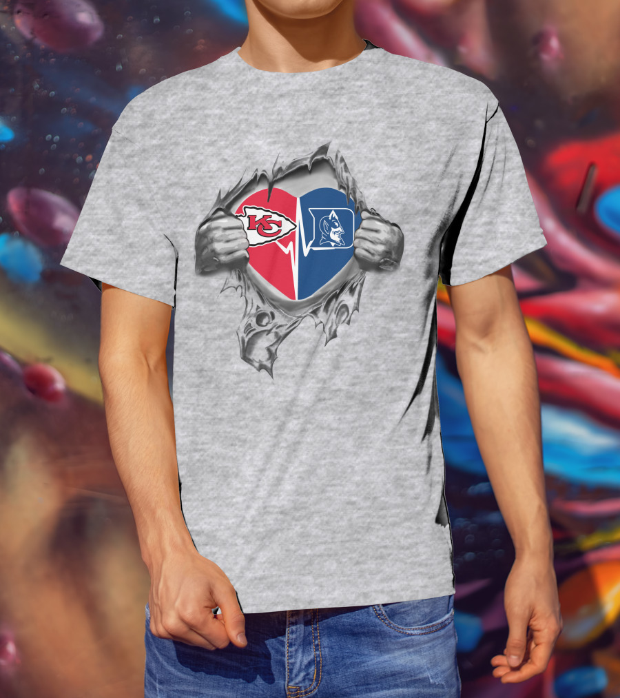 Chiefs Duke Blue Devils Heart Split Logo Football Basketball Fan Passion T-Shirt