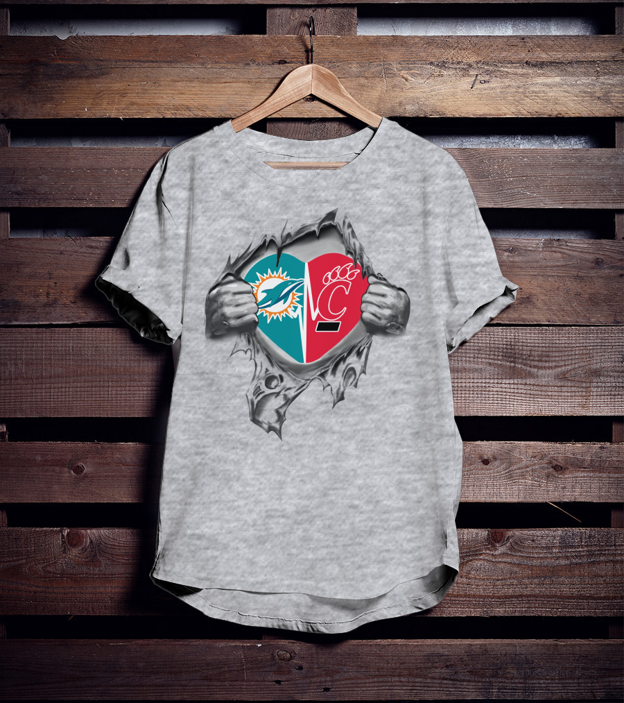 Dolphins Cincinnati Bearcats Heart Torn Hands Football Fan Spirit T-Shirt