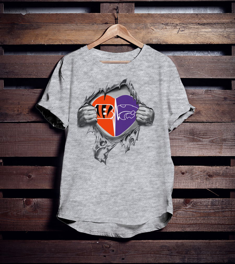 Bengals Kansas State Wildcats Heart Logo Fusion T-Shirt