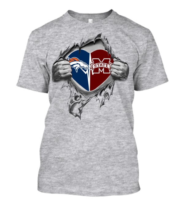 Broncos Mississippi State Bulldogs Heart T-Shirt