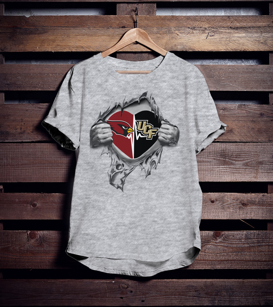 Cardinals Ucf Knights Heart Design Featuring Team Logos T-Shirt