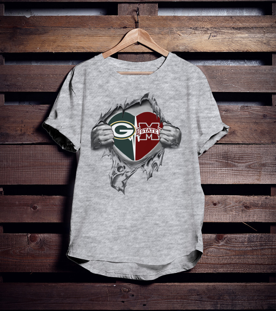 Packers Mississippi State Heart Logo Fusion T-Shirt
