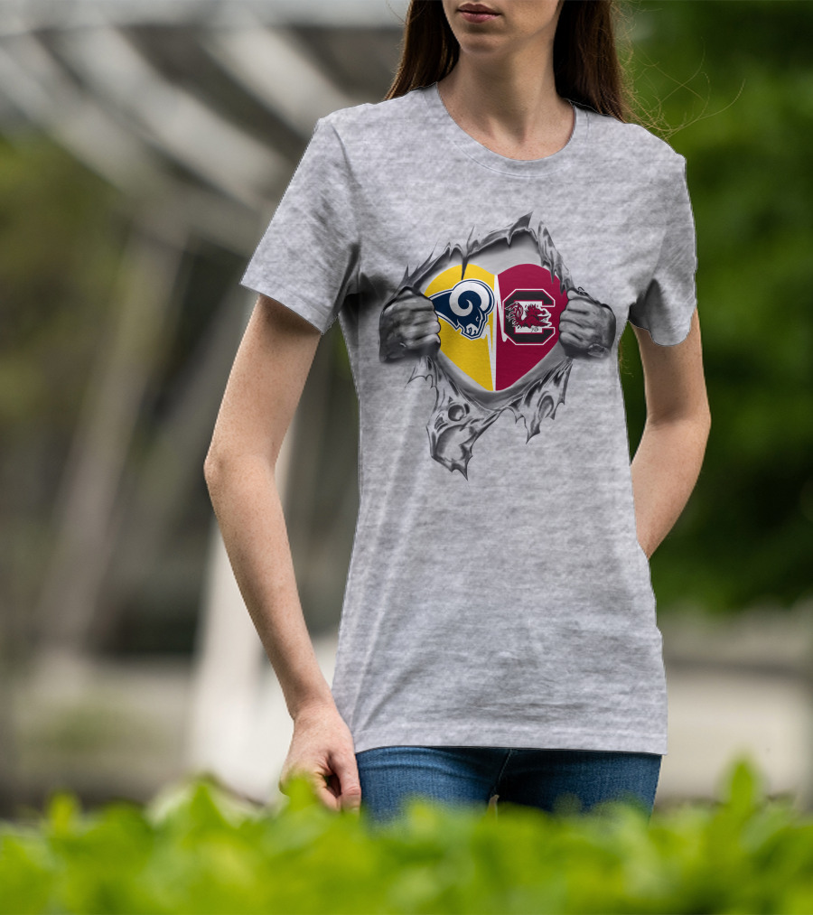 Rams South Carolina Gamecocks Heart Symbol Fusion T-Shirt
