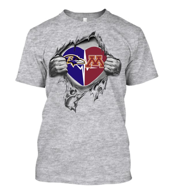 Ravens Minnesota Golden Gophers Heart Split T-Shirt