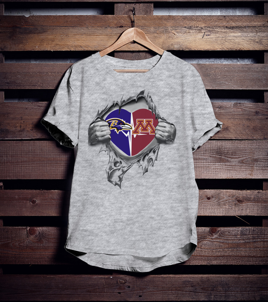 Ravens Minnesota Golden Gophers Heart Split T-Shirt