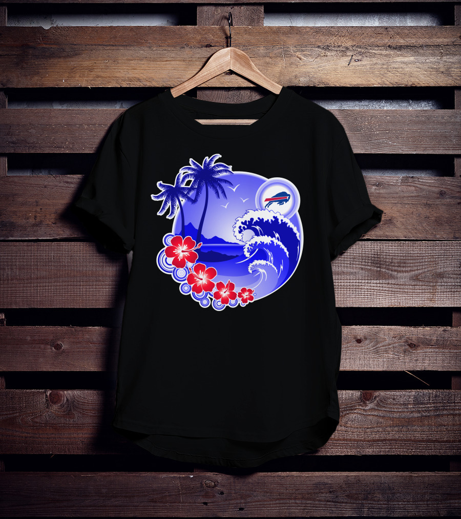 Buffalo Bills Happy Holidays Tropical Scene With Waves And Palms T-Shirt