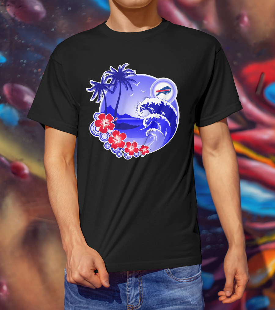 Buffalo Bills Happy Holidays Tropical Scene With Waves And Palms T-Shirt