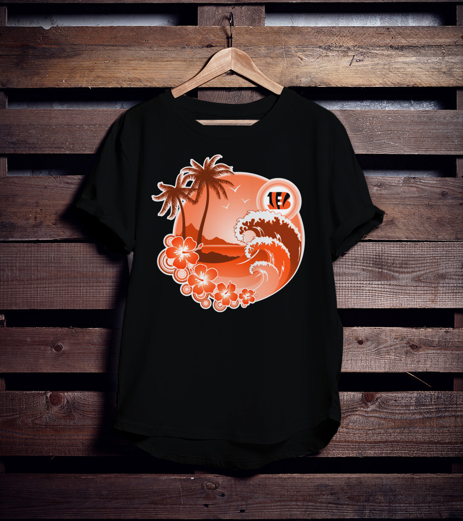 Cincinnati Bengals Holiday Hawaiian Beach Wave And Palm Flowers T-Shirt