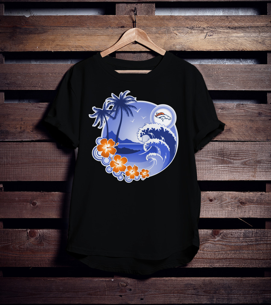 Denver Broncos Happy Holidays Tropical Beach Scene T-Shirt