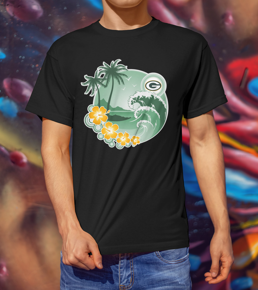 Green Bay Packers Tropical Wave Holiday Scene T-Shirt