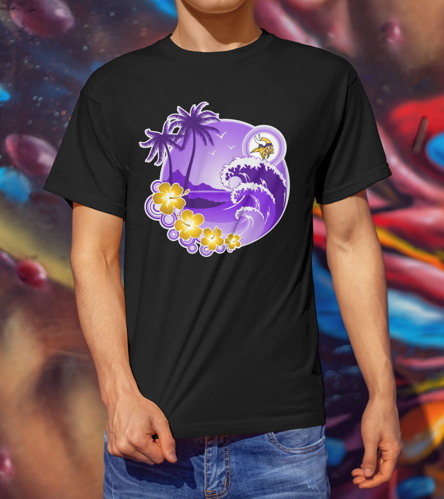 Minnesota Vikings Tropical Wave Happy Holidays T-Shirt