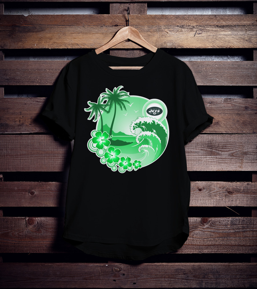 New York Jets Happy Holidays Tropical Waves And Palm Trees T-Shirt