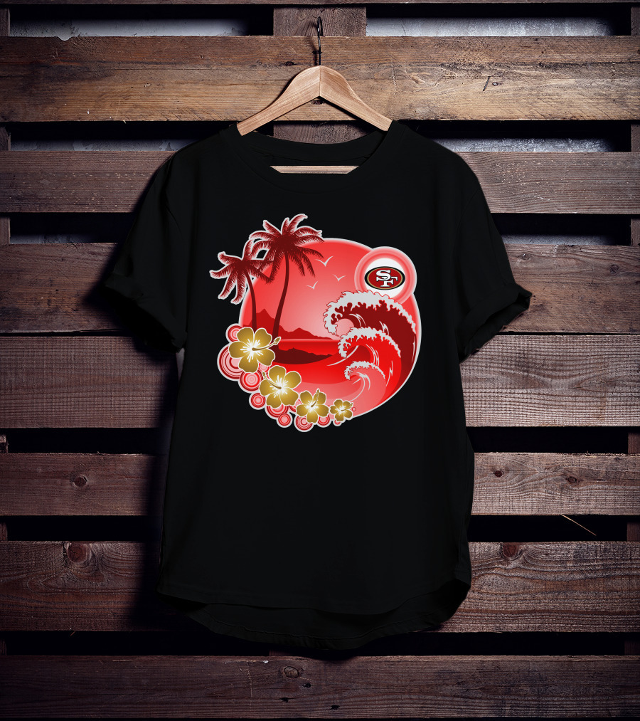 San Francisco 49ers Hawaiian Holiday Wave And Palm Trees T-Shirt
