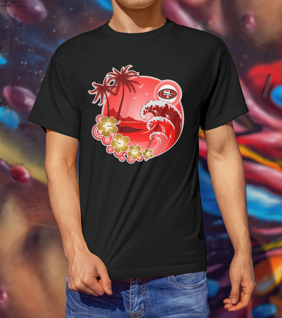San Francisco 49ers Hawaiian Holiday Wave And Palm Trees T-Shirt