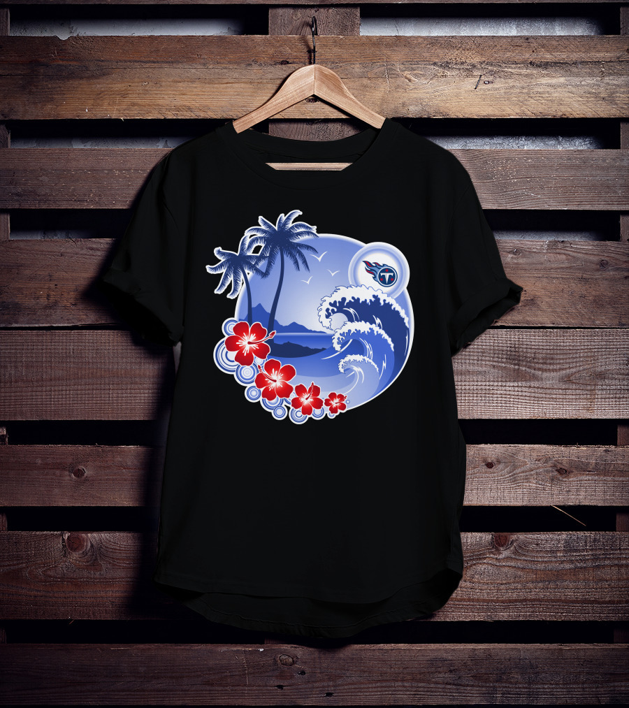 Tennessee Titans Happy Holidays Tropical Waves And Palm Trees T-Shirt