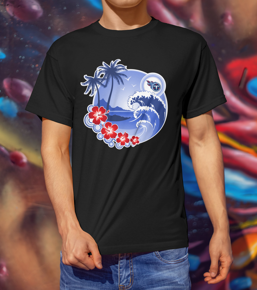 Tennessee Titans Happy Holidays Tropical Waves And Palm Trees T-Shirt
