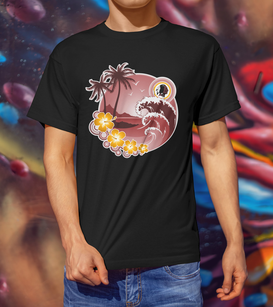 Washington Redskins Tropical Holiday Waves And Palm Trees T-Shirt