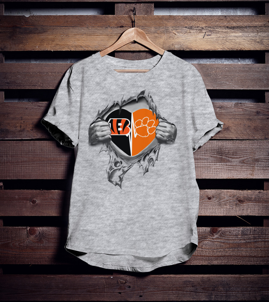 Bengals Clemson Tigers Heart Split Paw Logo Football Fan Pride T-Shirt