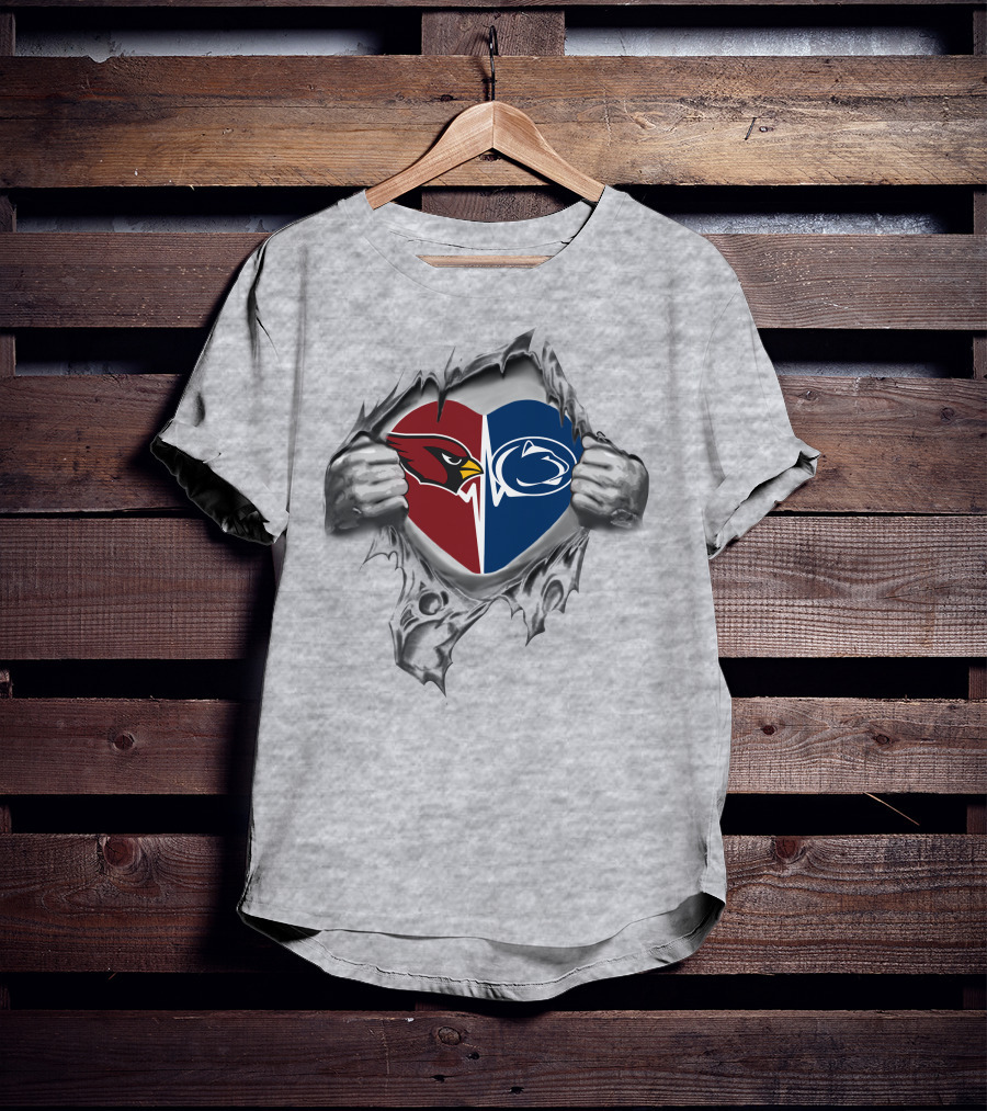 Cardinals Penn State Nittany Lions Heart Logo Torn T-Shirt