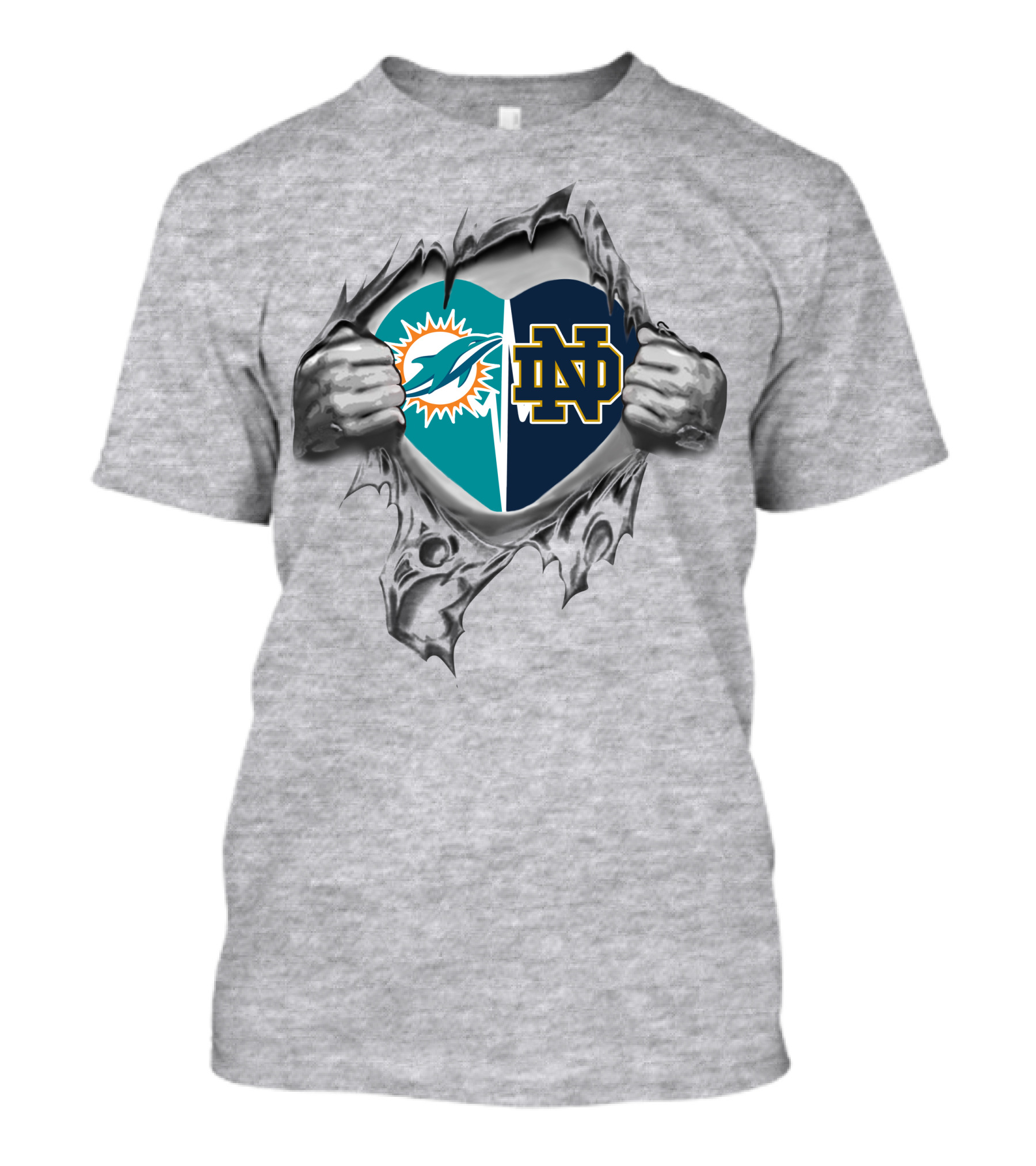 Dolphins Notre Dame Fighting Irish Heart T-Shirt