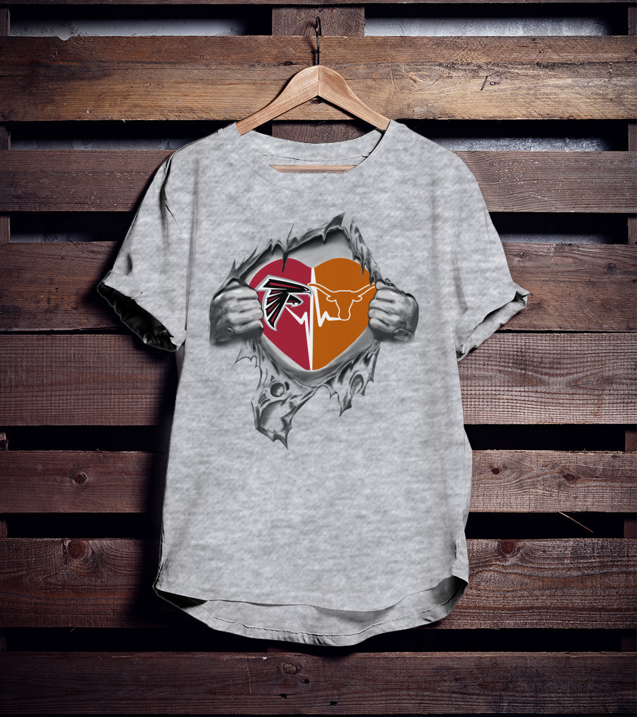 Falcons Texas Longhorns Heart Emblem With Strength Display T-Shirt