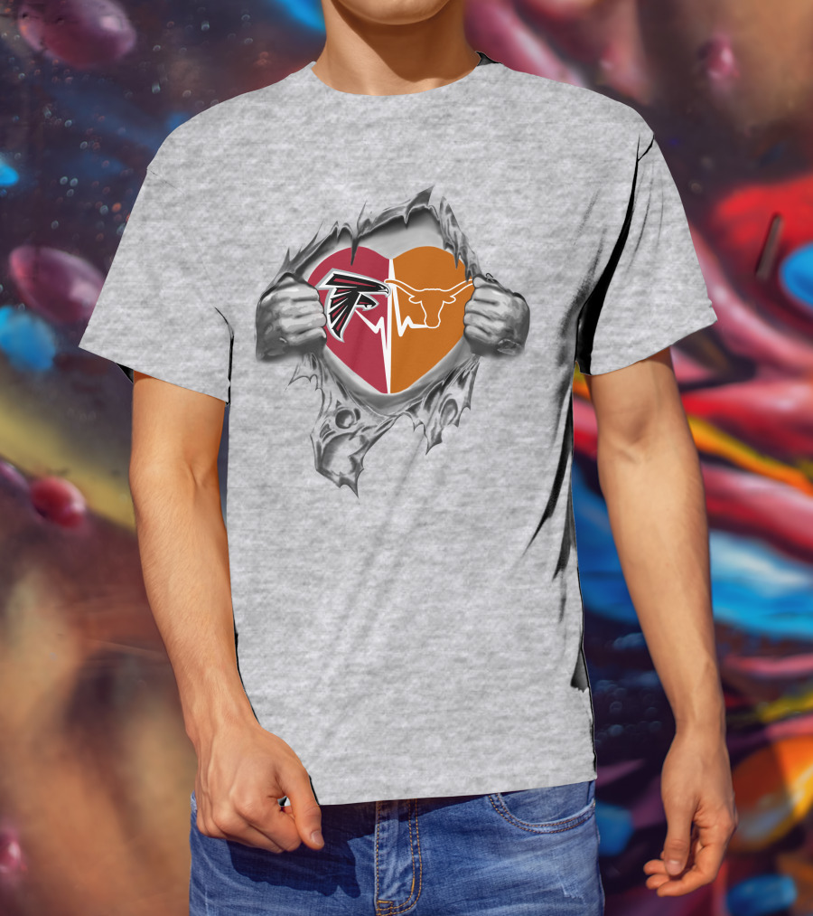 Falcons Texas Longhorns Heart Emblem With Strength Display T-Shirt