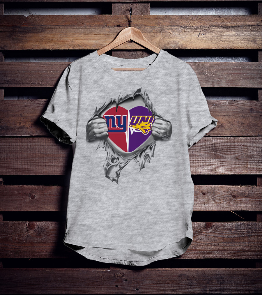 Nyy Giants Northern Iowa Panthers Heart Torn Open T-Shirt