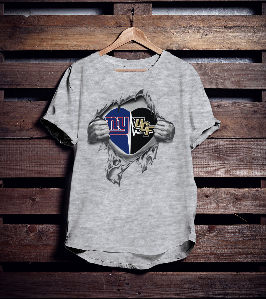 New York Giants Ucf Knights Heart Rip Football Fans T-Shirt