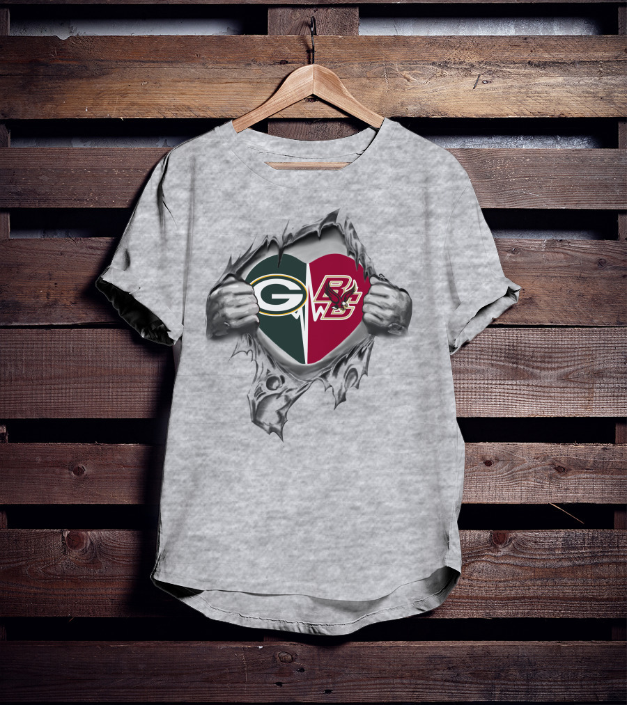 Packers Boston College Eagles Heart Logo Ripped T-Shirt