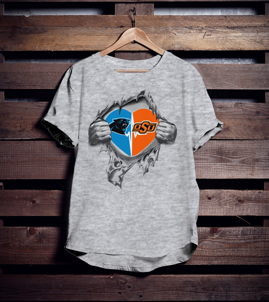 Carolina Panthers Oklahoma State Cowboys Logo Heart T-Shirt