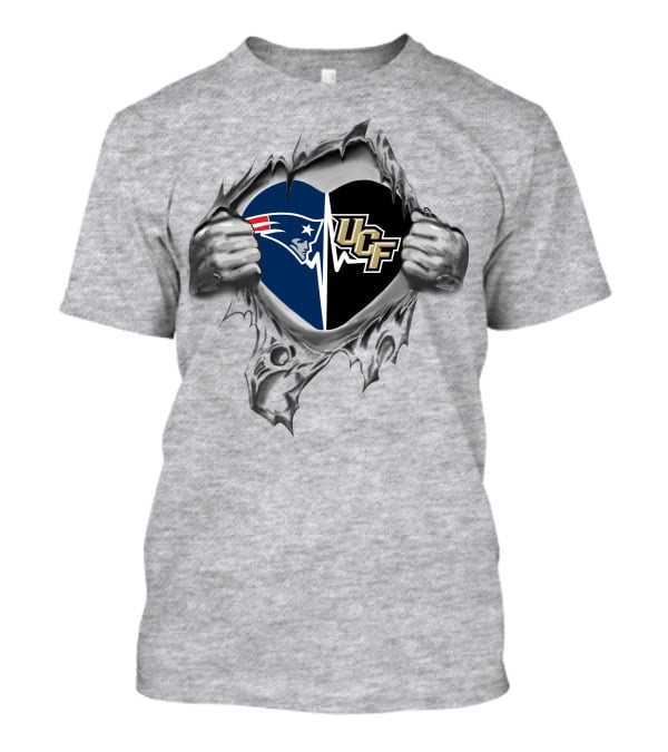 Patriots Ucf Knights Heart Logo Split Inside Torn Skin T-Shirt