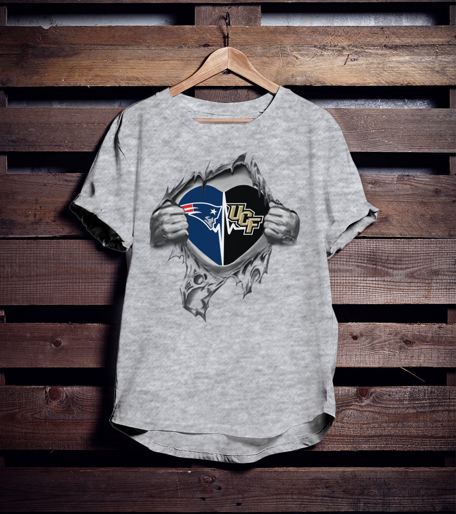 Patriots Ucf Knights Heart Logo Split Inside Torn Skin T-Shirt