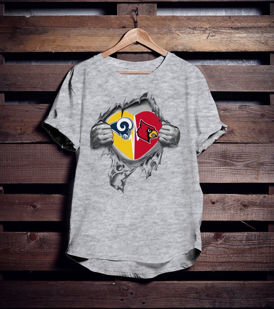 Rams Louisville Cardinals Heart Logo Torn Through T-Shirt