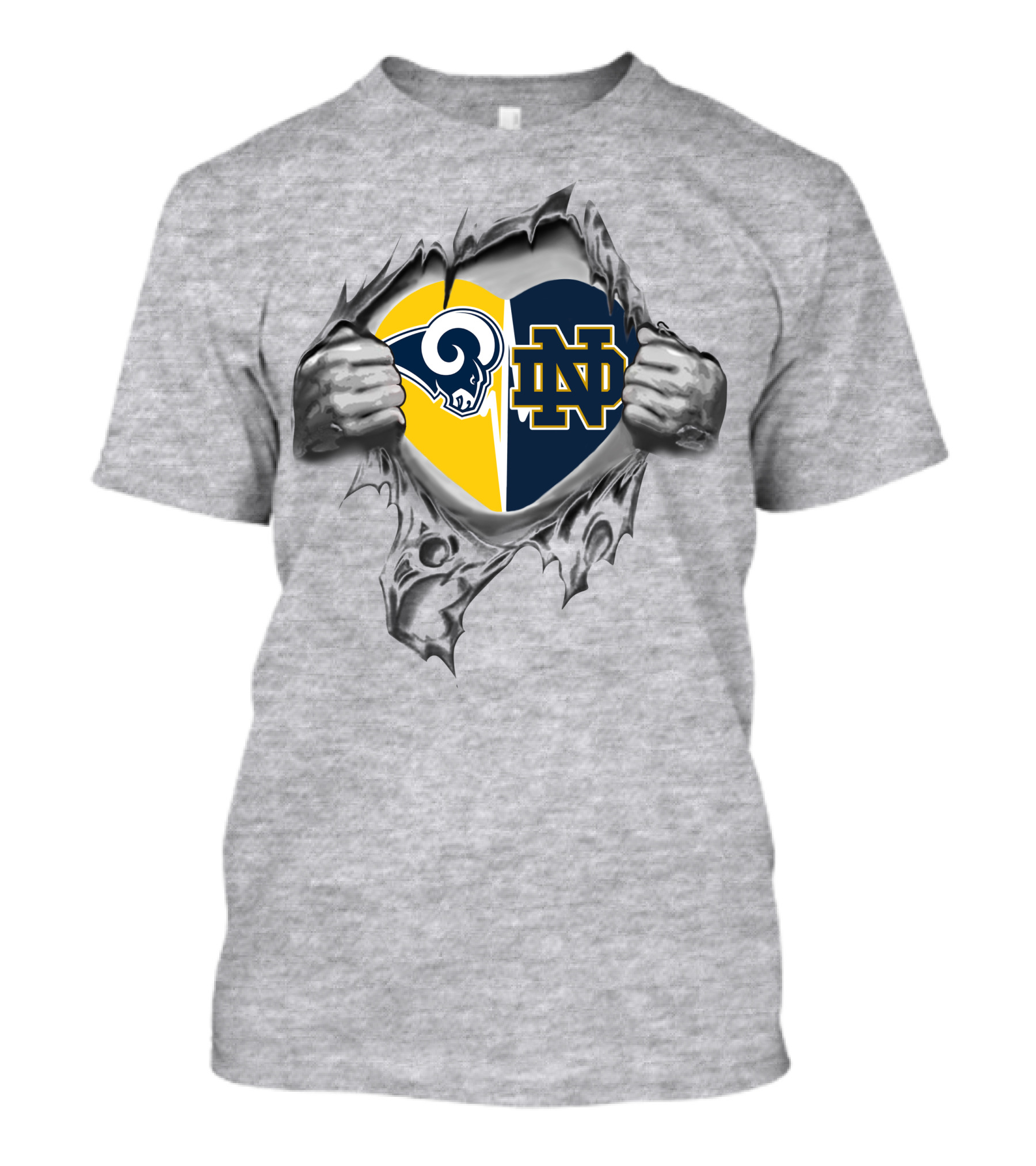 Rams Notre Dame Fighting Irish Heart Logo Combo T-Shirt