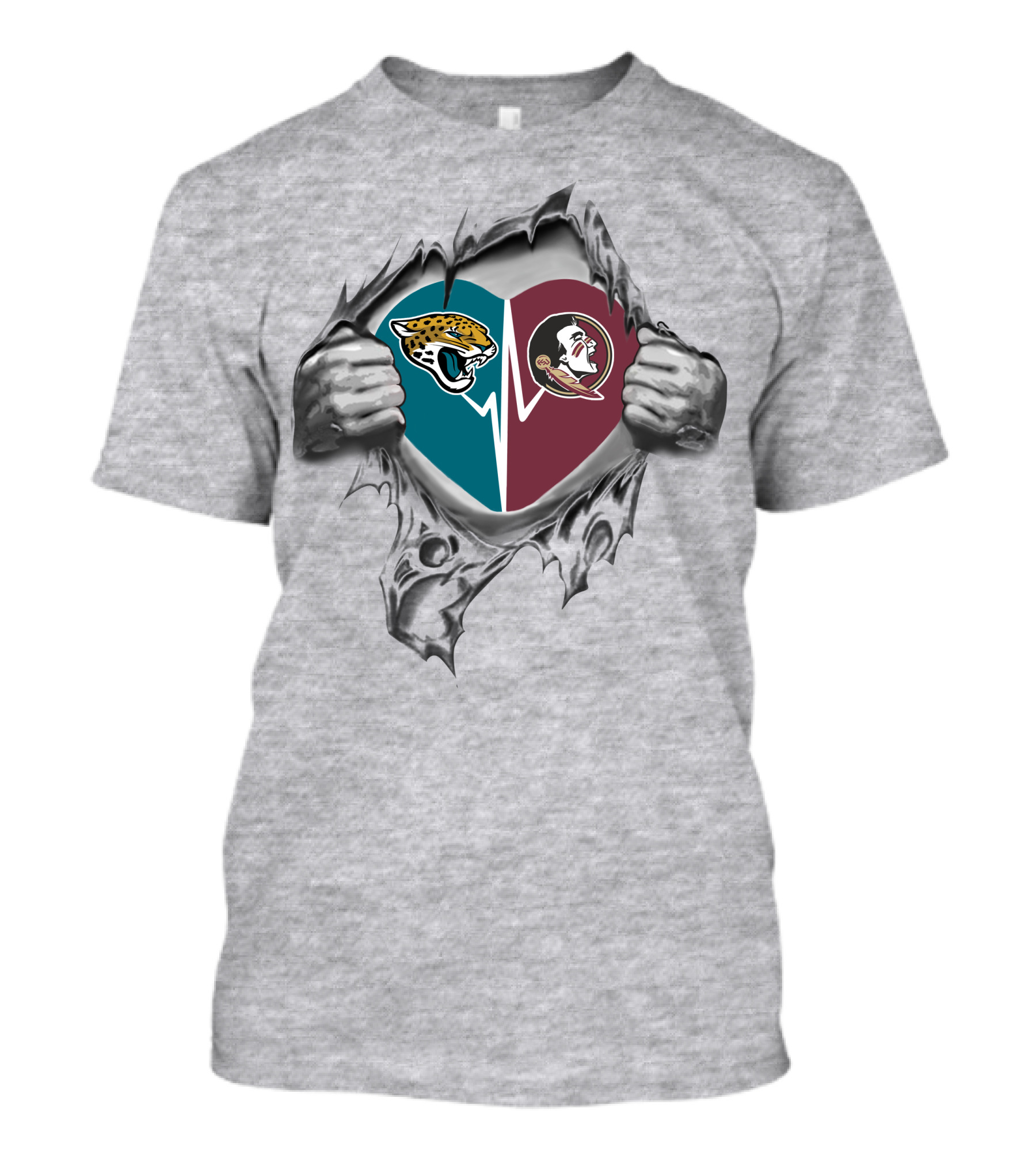Jaguars Florida State Seminoles Heart Logo Tear T-Shirt